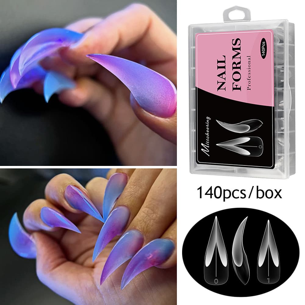 48/140 Unidades Moldes De Unhas De Garra De Dragão Cobertura Completa Curvada Acrílica Natural Manicure Falsa