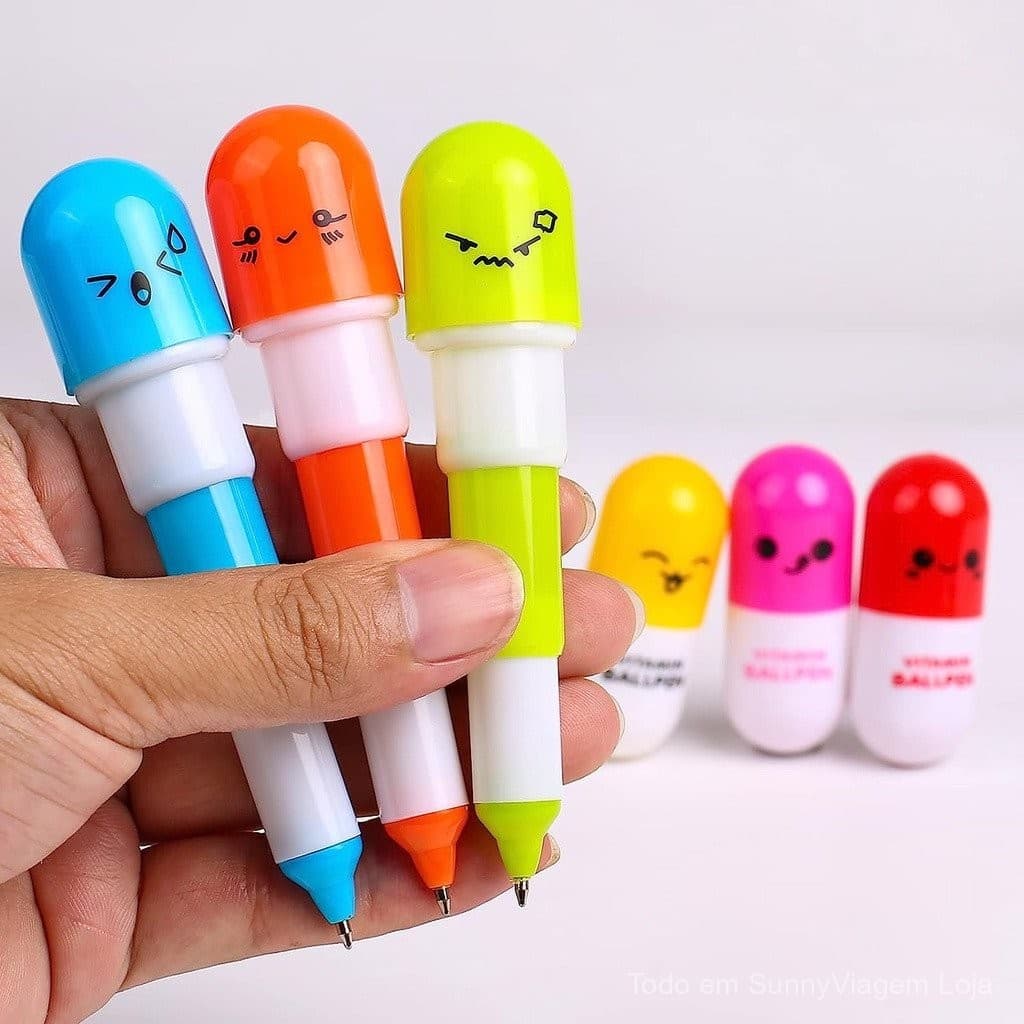 10 Unid . Canetas De Comprimidos Leery Novelty Pill Cápsula De Desenho Animado Caneta Retrátil De Vitamina Ball De Enfer