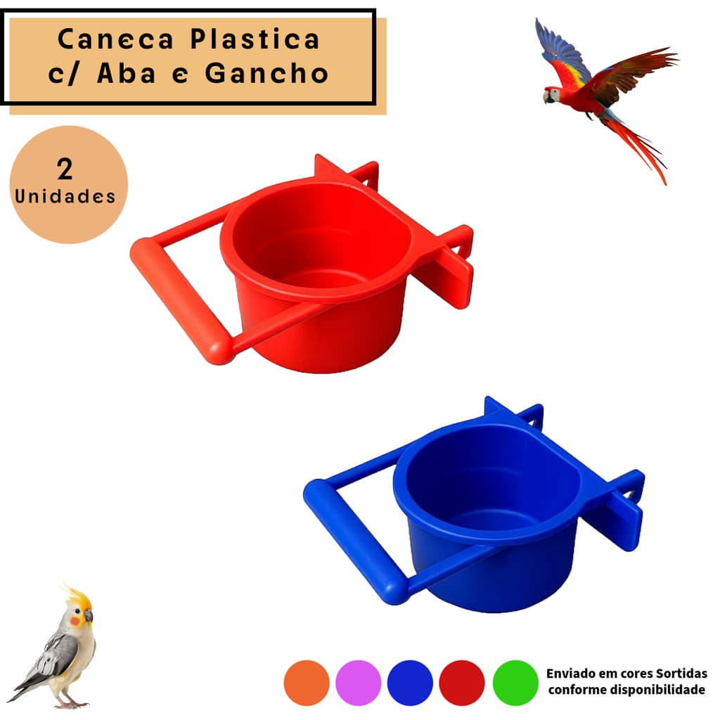 Kit 2 Caneca Comedouro ou Bebedouro  C/ Aba e Gancho 100ML - Calopsita e aves em geral