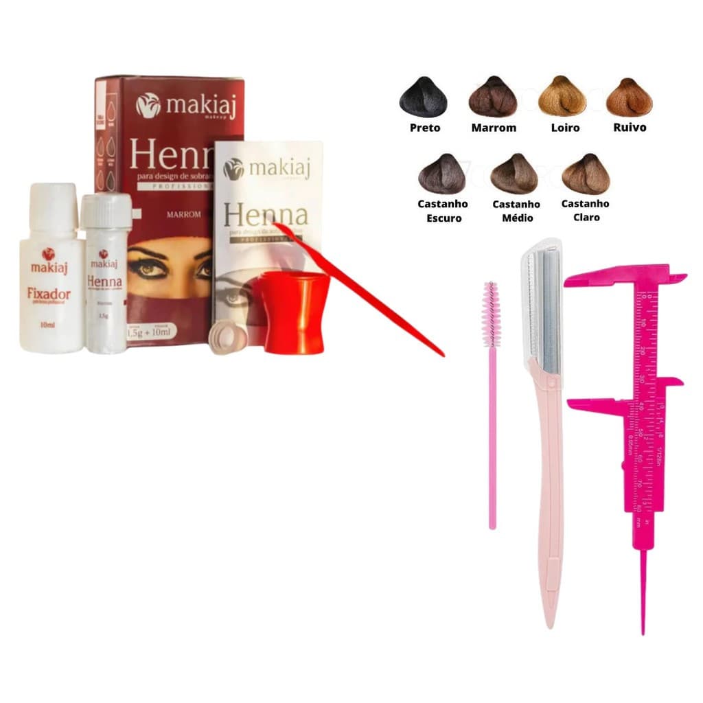 Kit Henna de sobrancelhas+Kit paquimetro e navalha para design de sobrancelhas