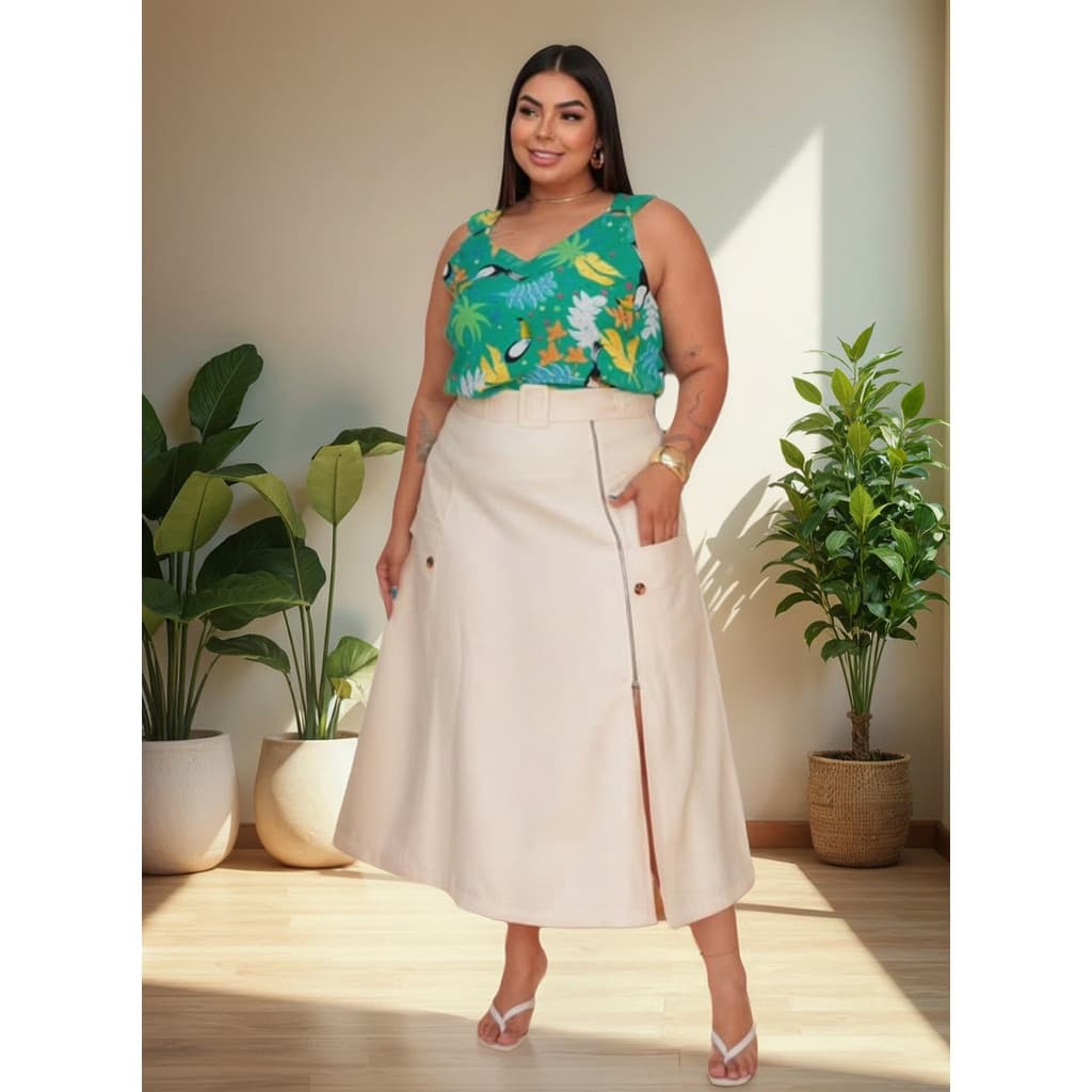 Saia Longa Com Fenda Plus Size Black Friday