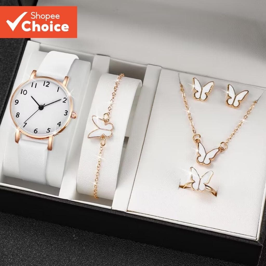 Conjunto De Jóias Femininas Minimalista Algarismos Romanos Relógio Pulseira Colar Brincos Anel Presente Aniversário