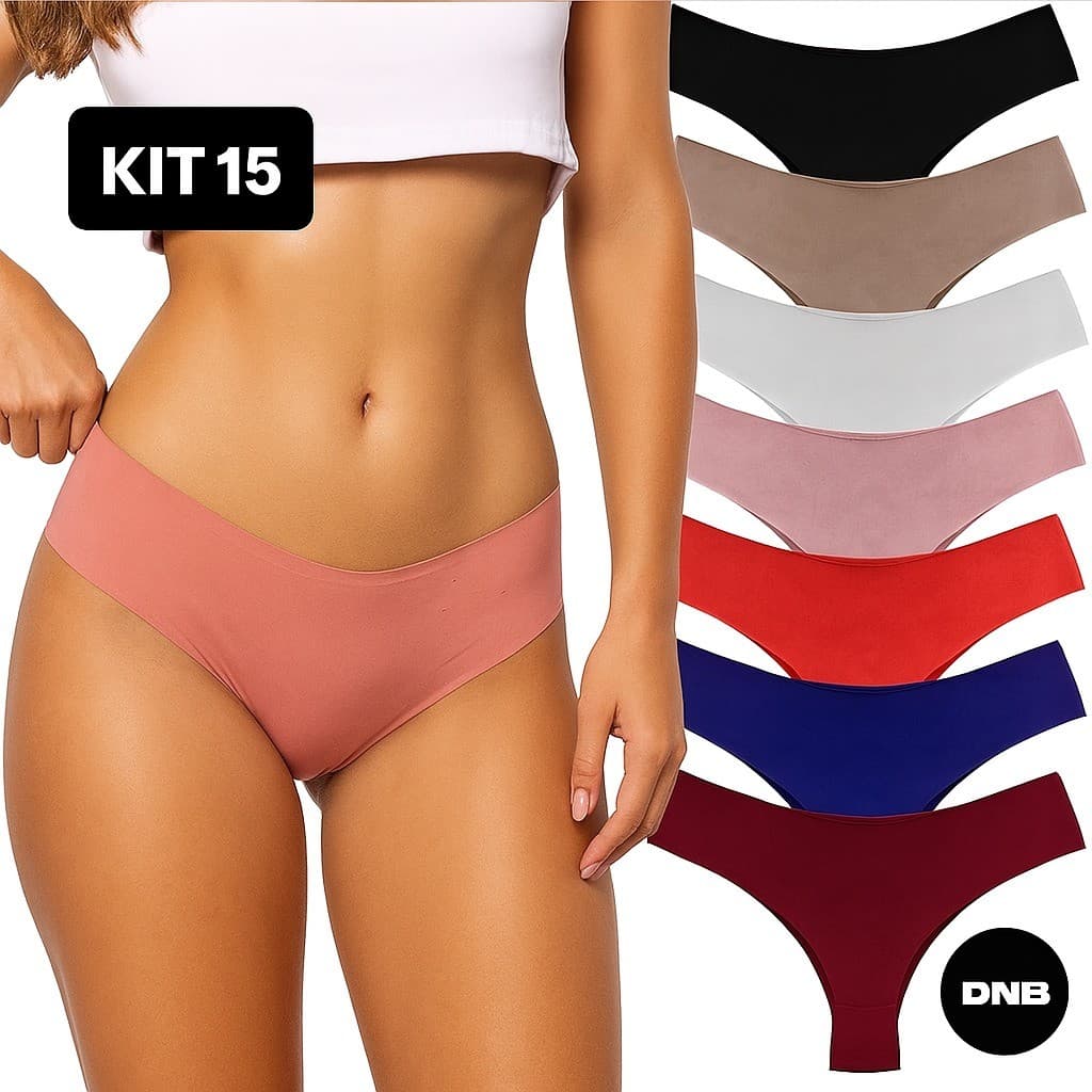 KIT 15 Calcinhas Sem Costura Tanga Com Corte a Laser Confortável Não Marca na Roupa