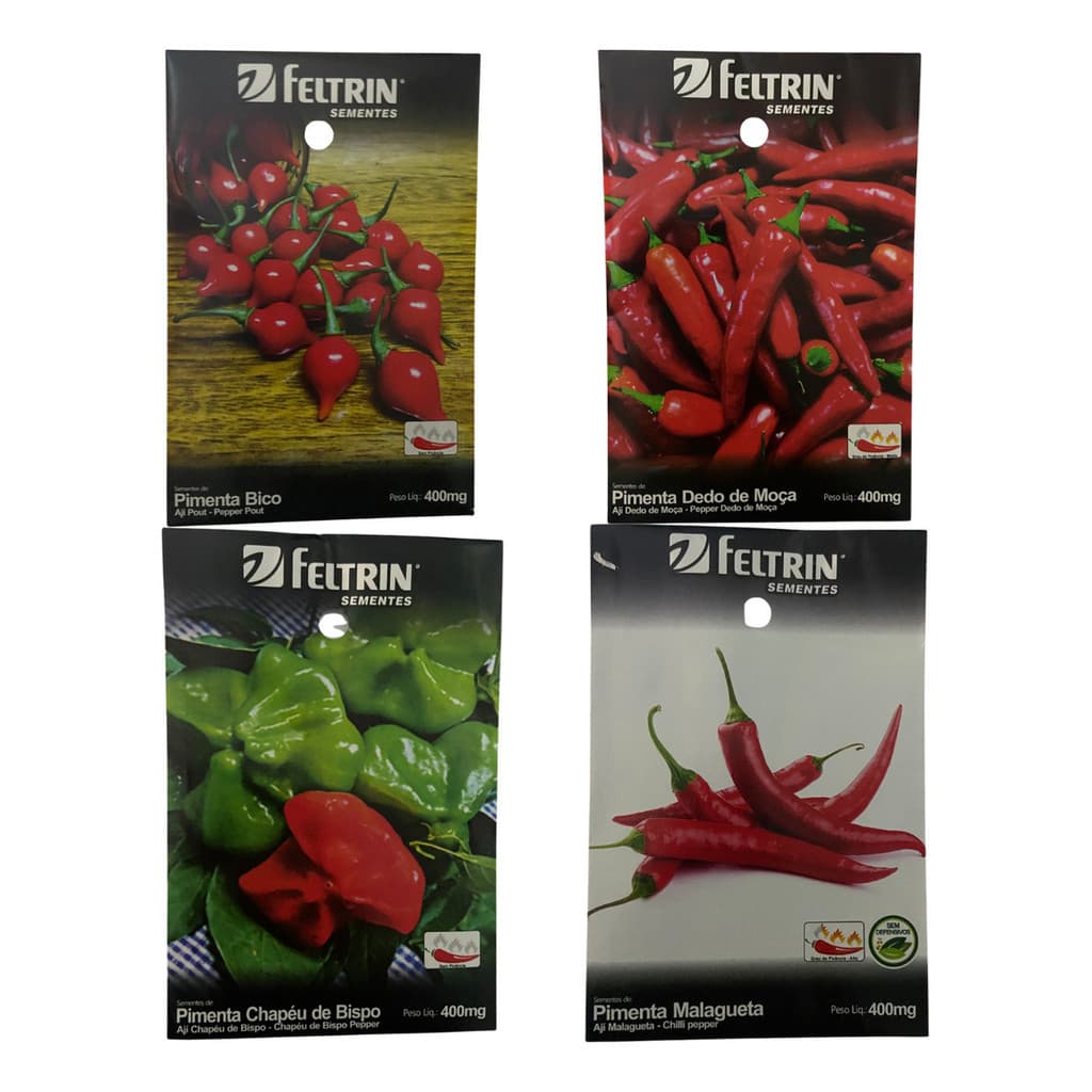 Conjunto 4 Tipos De Sementes De Pimenta Para Hortas