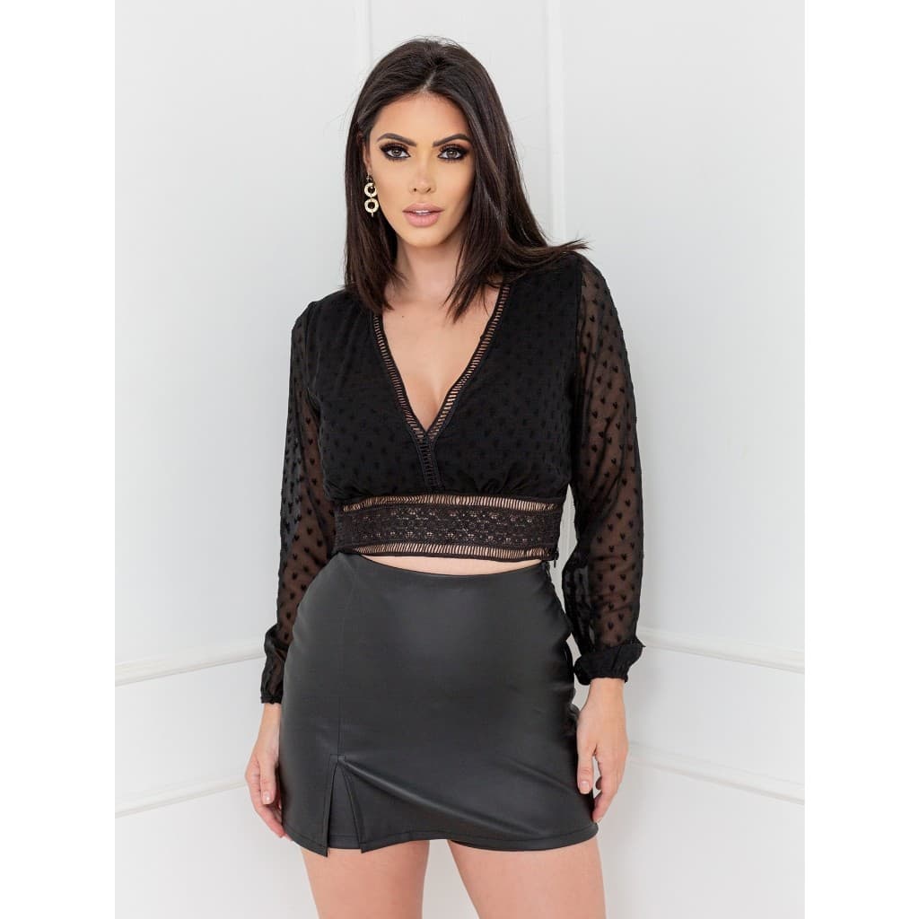 Blusa camisa feminino manga longa renda Q-1150