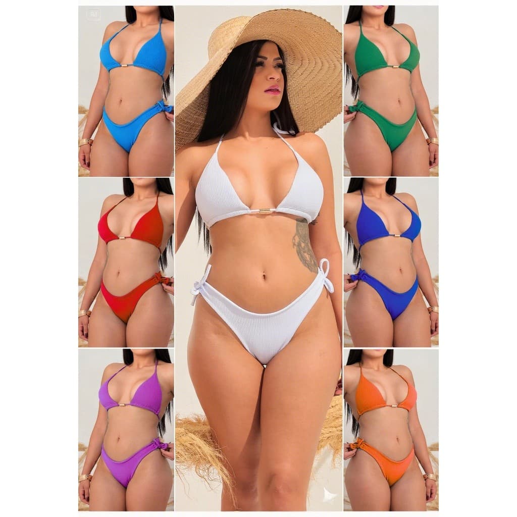 Conjunto Biquíni fio duplo canelado Com Bojo Verão Tendencia Do Ano