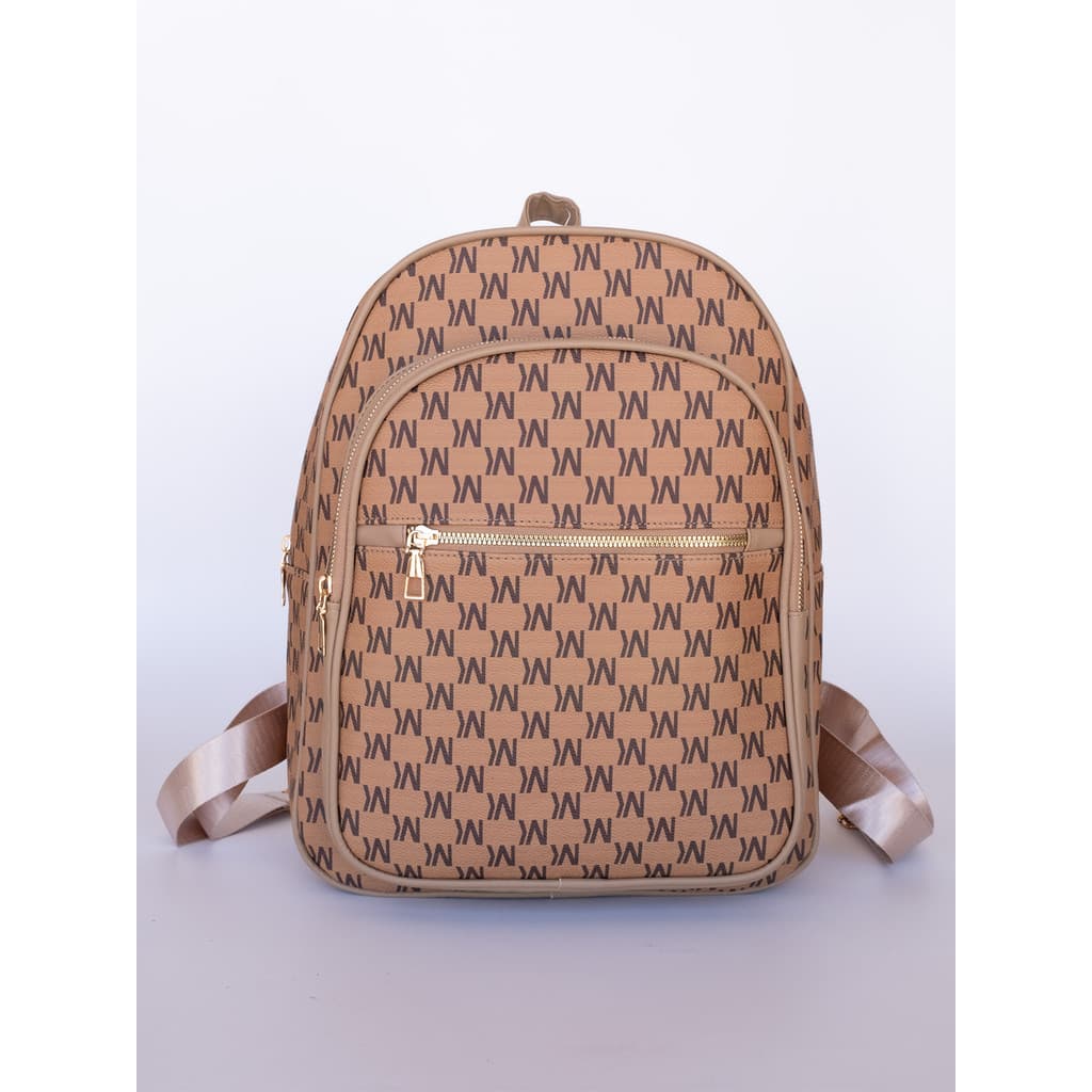 Mochila Feminina Couro PU Estampada Letras Moda Blogueira Passeio Fashion Luxo Estilo Grife Monograma