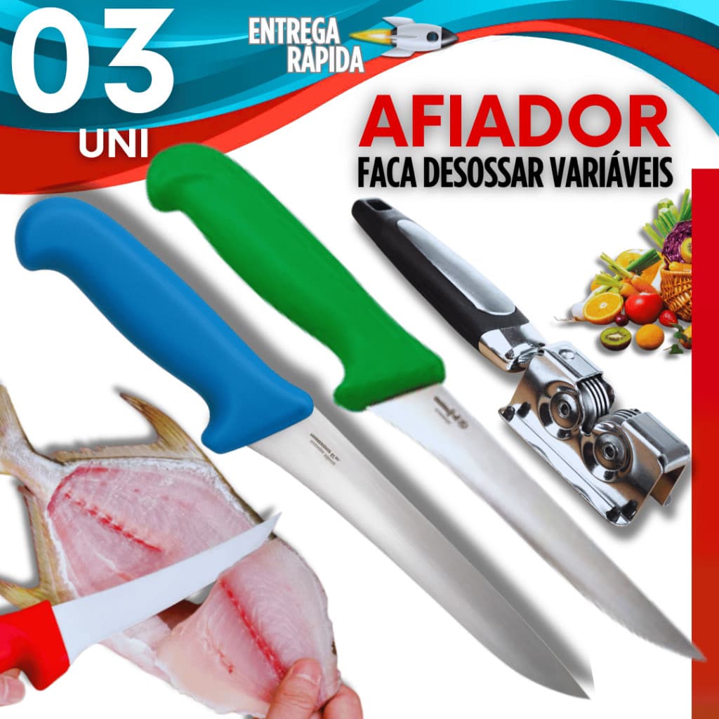 Faca Profissional para Desossar 6' de Açougueiro Faca Aço Inox + Amolador Utensílios Para Cozinha