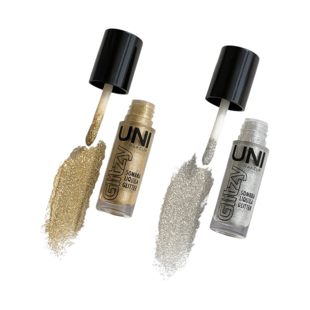 Kit 02 Sombras Líquidas Glitzy Prata Dourada Uni Makeup