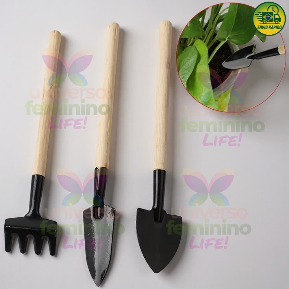Kit Para Jardinagem 3 Peças Mini Jardim Plantas Horta Ferramentas  com Ancinho e Pá