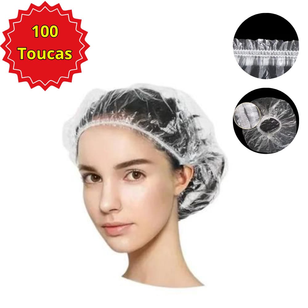 Kit 100 Touca Plástica Descartavel para Banho e Amaciamento