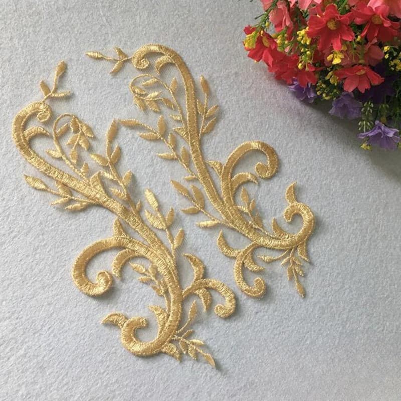 1 Par De Apliques De Flores De Renda Dourada , Guarnições De Costura Para Reparo De Vestido De Dança , Material De Decor