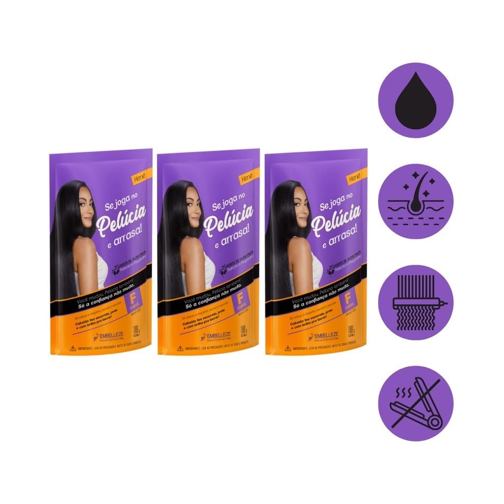 Kit 3 Hene Gel Pouch Pelucia Forte Capilar 180G Embelleze