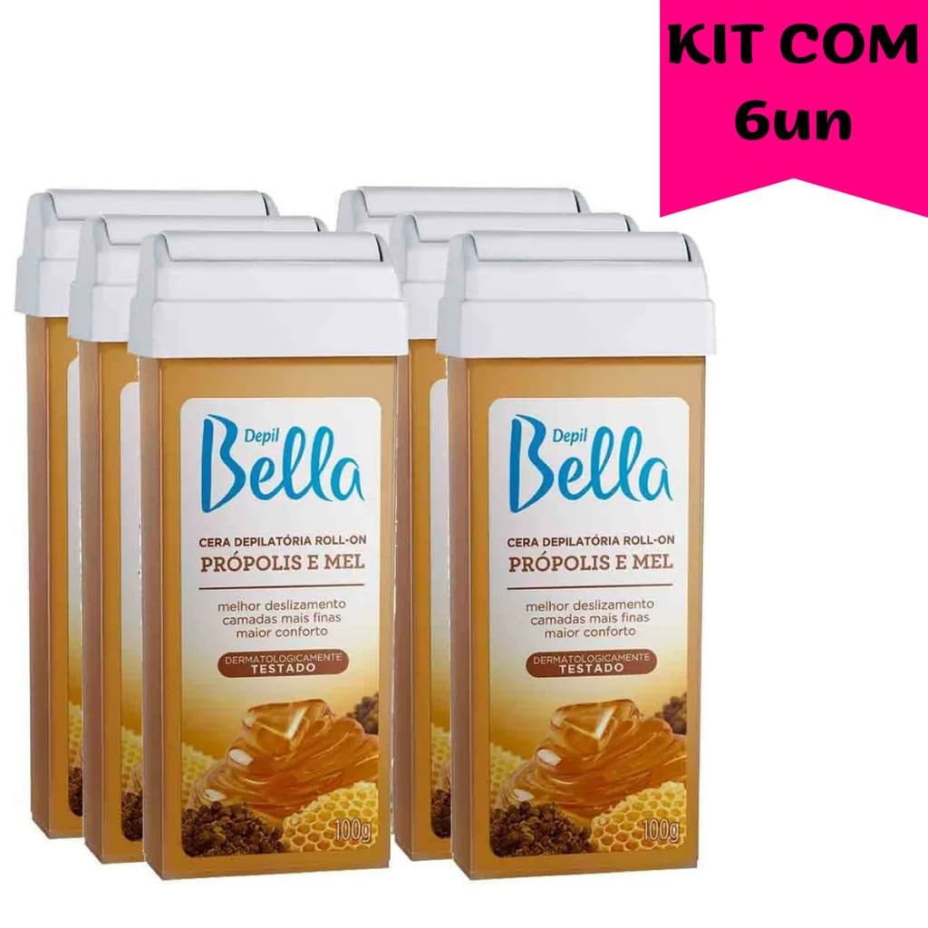 Kit com 6 Refil Cera Depilatória Roll-On Própolis e Mel 100g Depil Bella