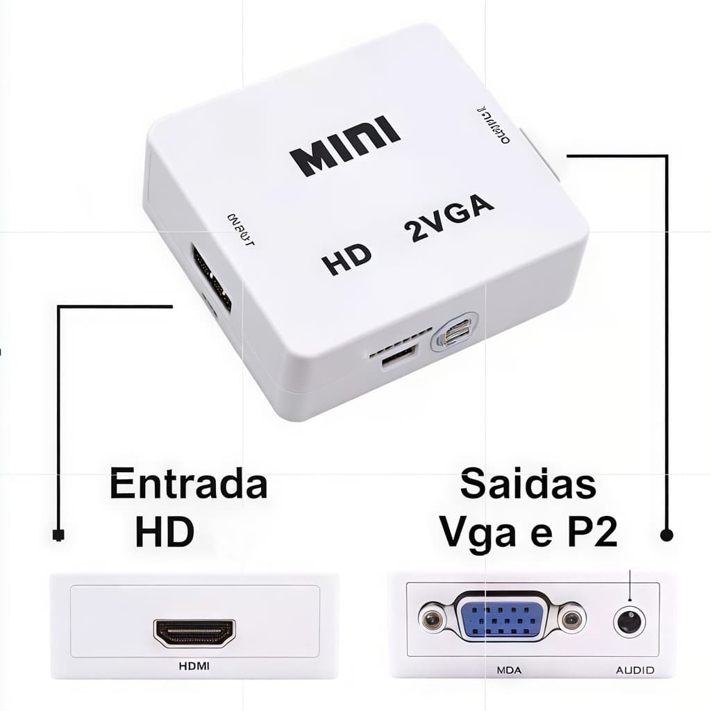 Mini Adaptador Conversor HDMI Para VGA Com Áudio Full HD 1080p Para Notebook PC Monitor Projetor TV Box Plug And Play