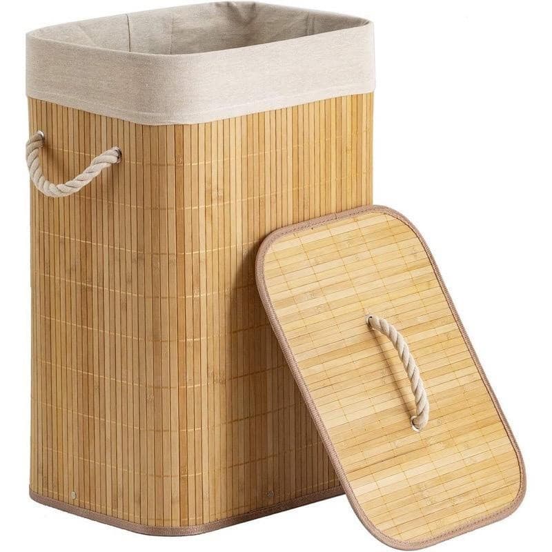 Cesto Alça P/ Roupa Suja 60 Litros Bambu Dobrável Retangular