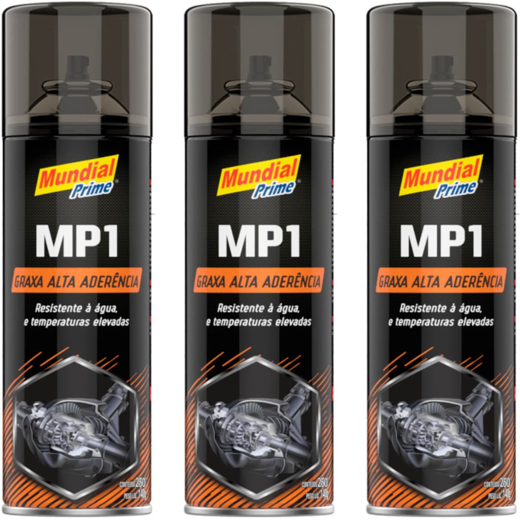 03 Graxas Alta Aderência Spray 250ML Resiste Água Temperatura Borrachas Roldanas Correntes Protege