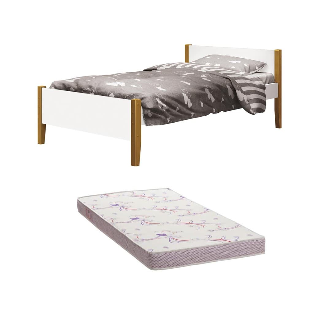 Cama Solteiro Simba com Pés em Madeira com Colchão D20 188 x 88 x 12 cm - Reller