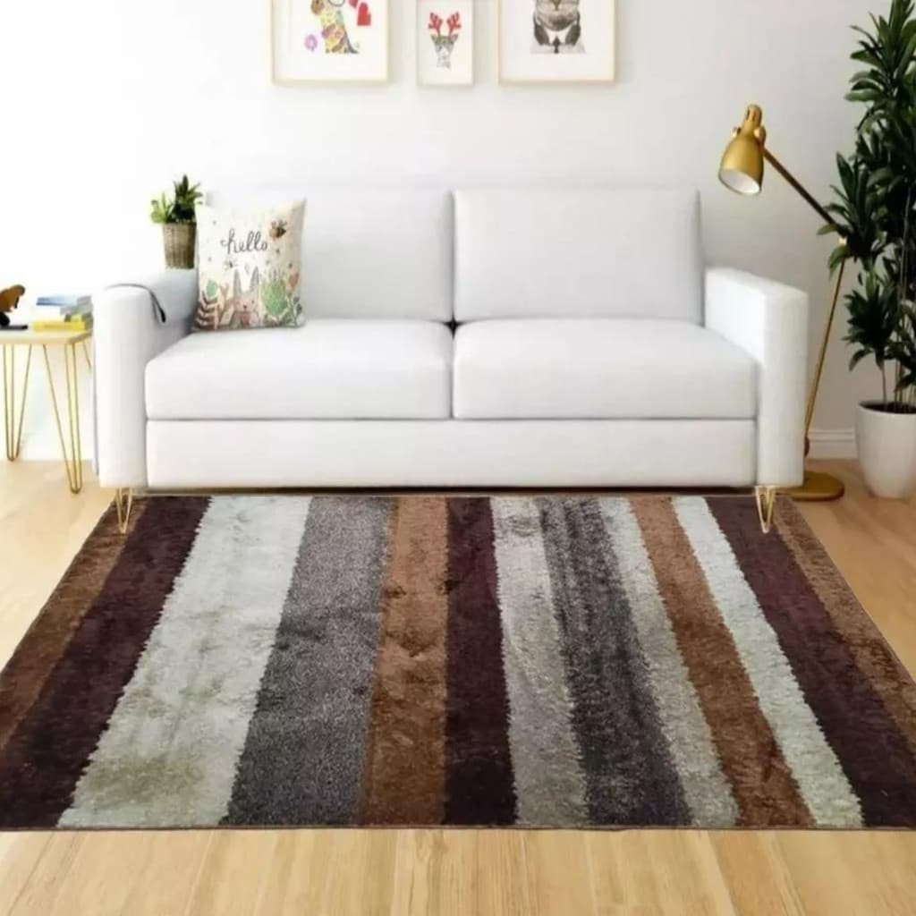 Tapete Antiderrapante Sala Escritório Quarto Apolo Macio Pelo Baixo 200 x 300 - Listrado Capuccino