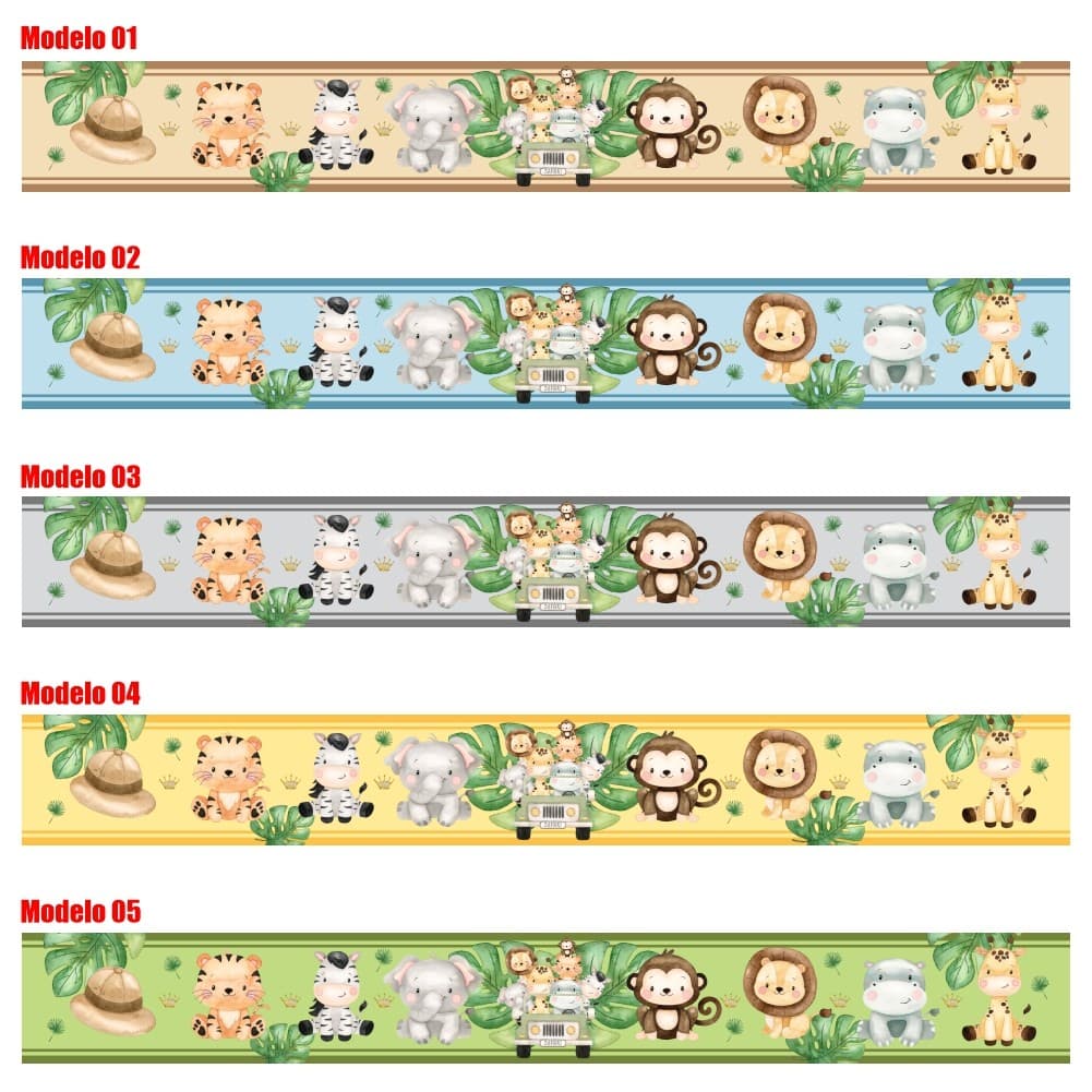 Kit 10 Faixas Adesivas Borders Infantil Safari Animais Vários Modelos - ENVIO IMEDIATO
