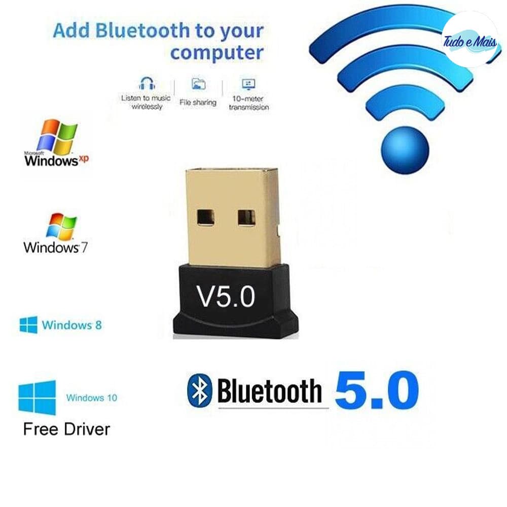 Adaptador Bluetooth 5.0 Plug USB Transmissor Áudio Sem Fio Alta Velocidade