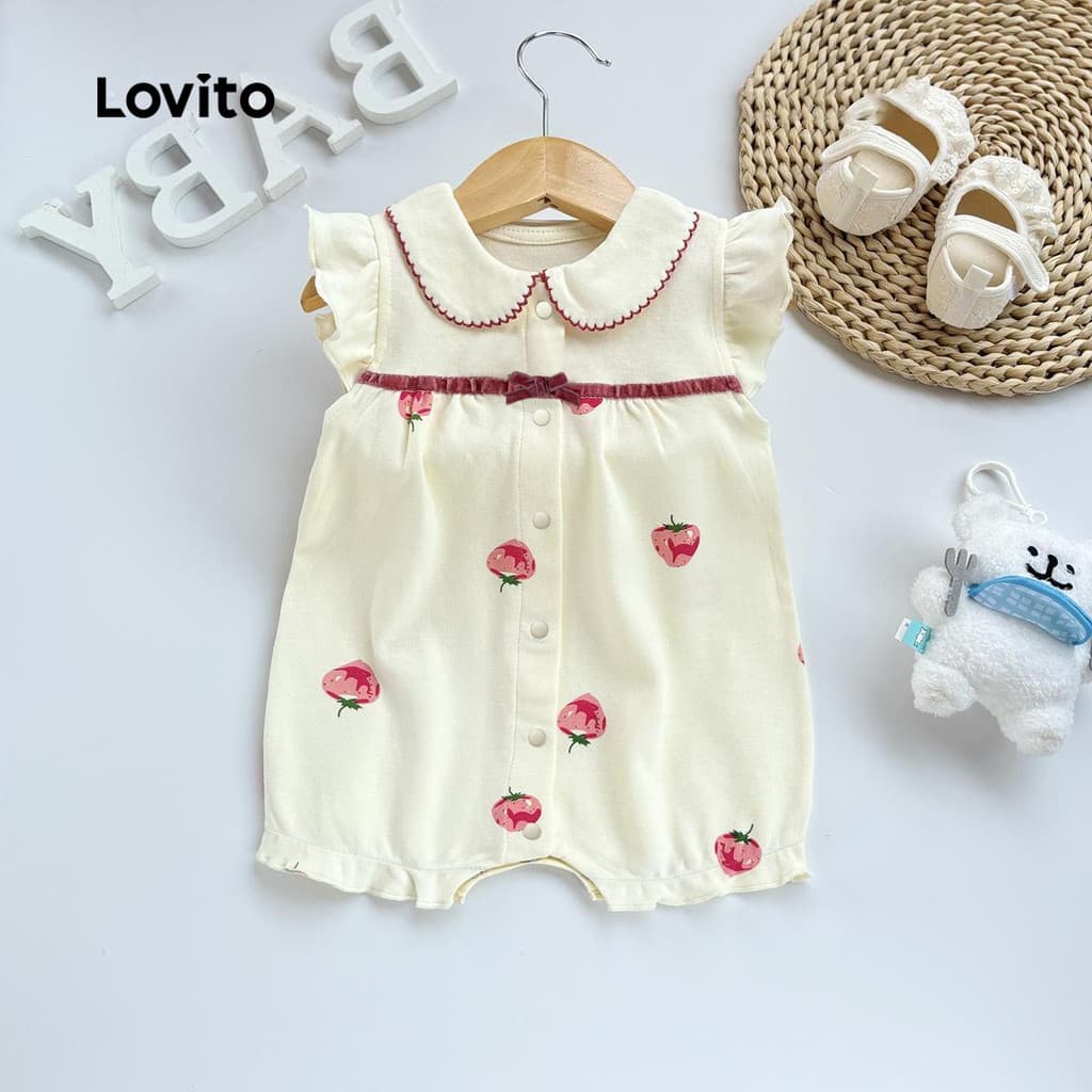 Lovito Casual Macacão com estampa de laço de frutas e vegetais e botões na frente para bebê LNA94023
