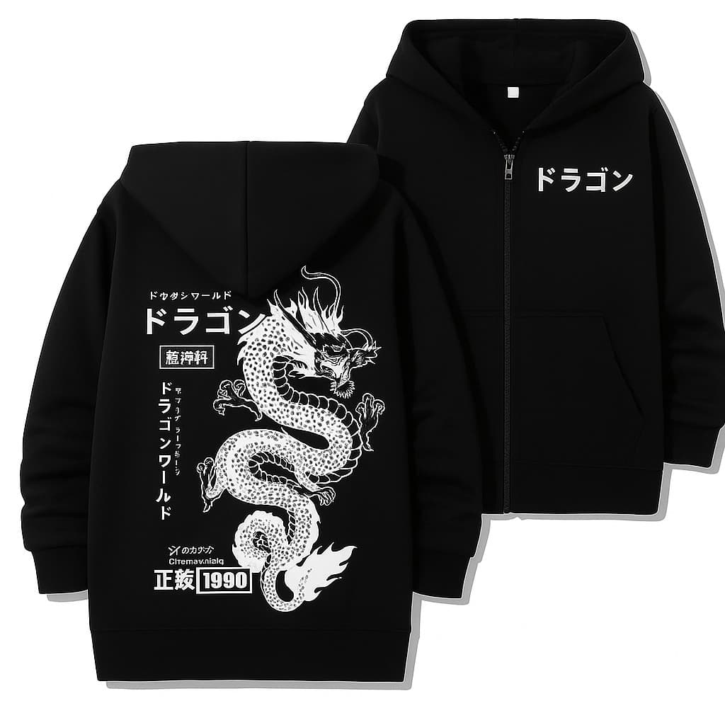 Moletom Ziper  Dragão Japonês Moda Asiática Estilo Oriental Streetwear Oversized