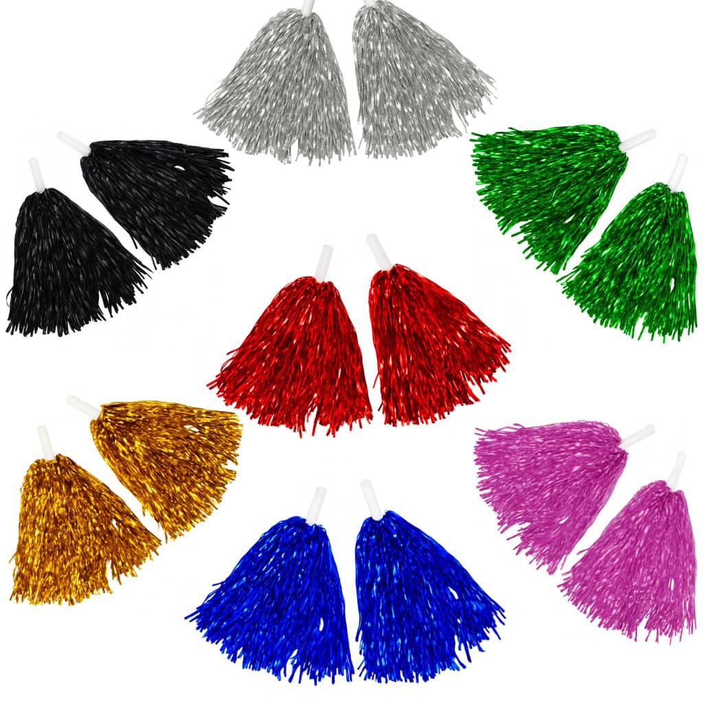 Kit 5 Pares Pompom Metalizado Líder de Torcida Cheerleader Dança Festa Eventos