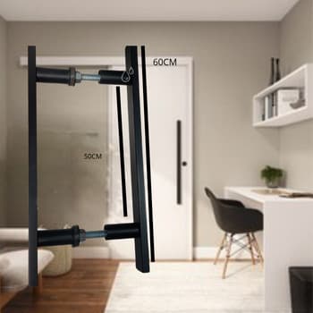 Puxador Para Porta De Vidro Madeira Correr 60Cm Preto Fosco