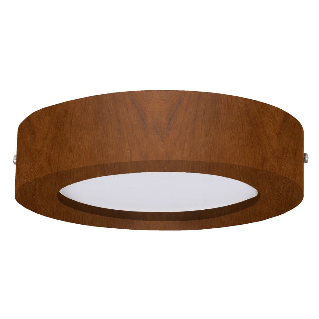 Plafon LED Madeira Redondo Sobrepor Teto Luz Amarela e Branca Sala Quarto Elegante Mel 24W