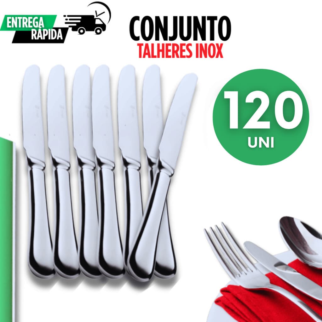 Kit 120 Facas inox – Talheres Resistentes e Reutilizáveis para Cozinha, Restaurante e Eventos