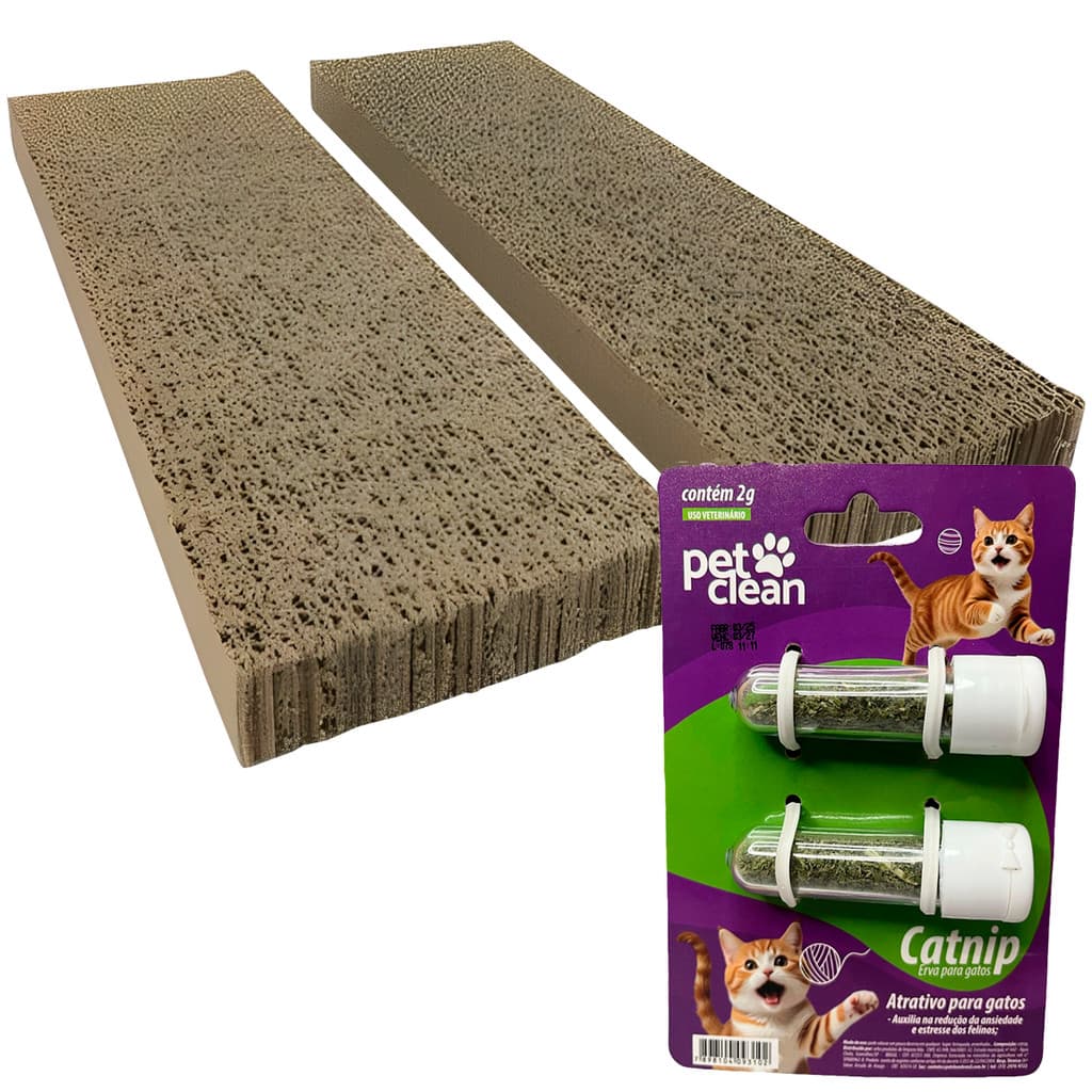 Kit Refil Universal Arranhador Papelão Gato Afia Unhas Antiestresse + 2g Catnip Erva Natural Gatos