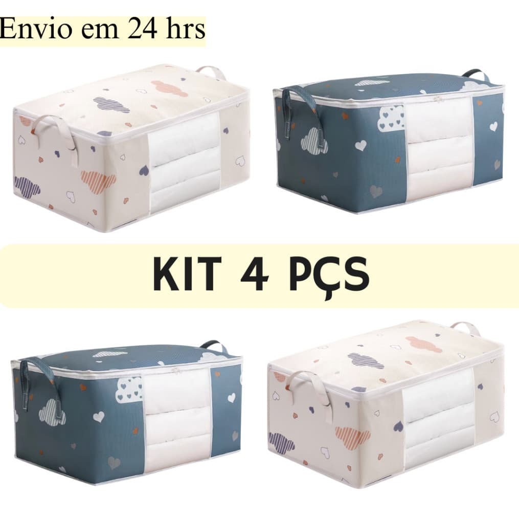 KIT 4 Caixa Saco Organizador Cobertor Casaco Guarda Roupa Ecológico Anti-Poeira Multiuso. BC-121
