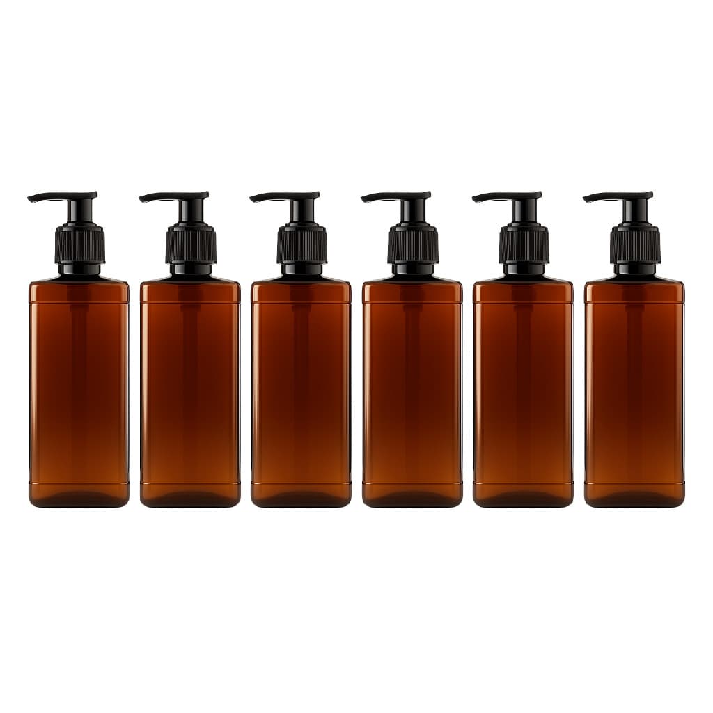 6 Frascos Plástico Âmbar Porta Cosméticos Válvula Pump 400ml Refil Sabonete Shampoo Álcool Gel Hotel Academia Clínica