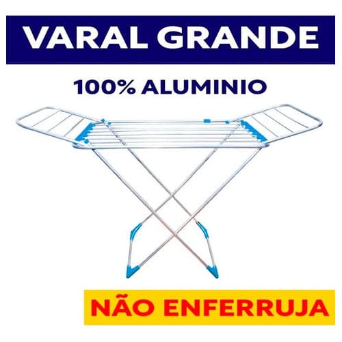 Varal Para Roupas De Chão 100% Alumínio Grande Reforçado Com Abas Dobrável Retrátil Resistente Aço