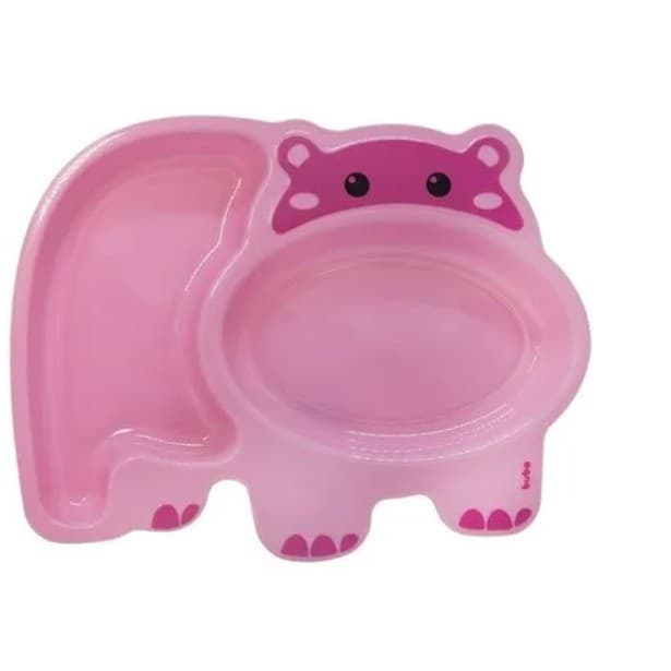 Prato Infantil Com 2 Divisórias Para Bebê + 6 Meses Introdução Alimentar Hipopótamo Rosa Buba
