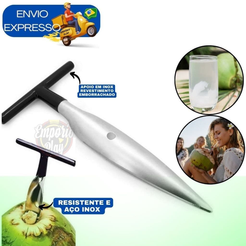 Fura Coco Em Aço Inox Profissional Resistente Furador Abridor Manual Anatômico