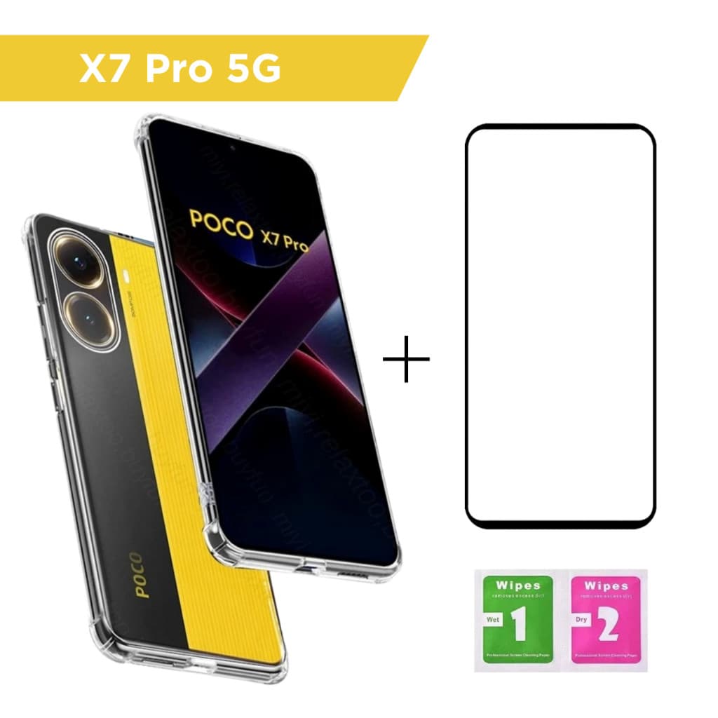 Kit Capa Capinha Case Anti Impacto Transparente E Película 3D Vidro Premium Para Xiaomi Poco X7 Pro
