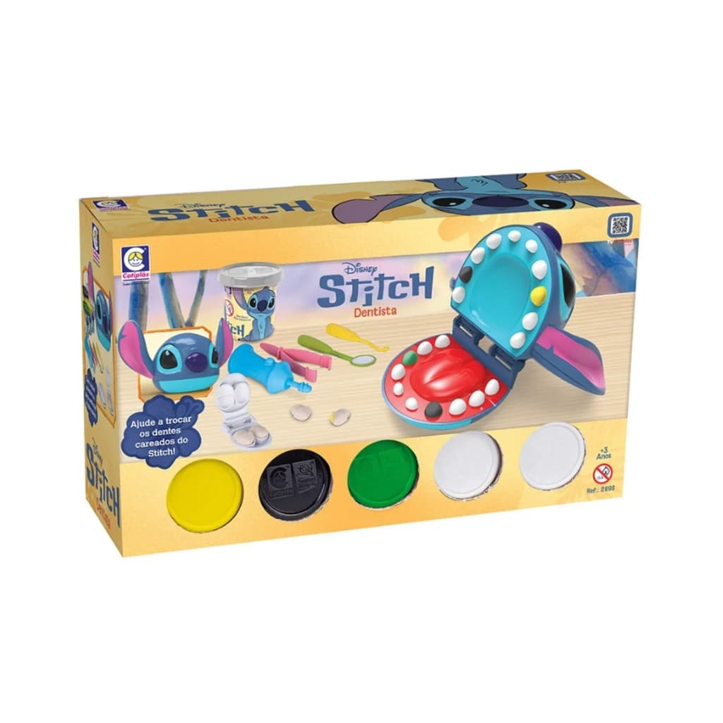 Brinquedo Disney Stitch Dentista - Kit Educativo Massinha Massa de Modelar +3 Anos Cotiplas - 2898
