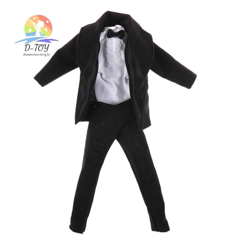D-Toy 1 Conjunto Terno Formal Gravata Borboleta Preta Roupas De Noivo De Casamento Smoking Para Boneca Ken .