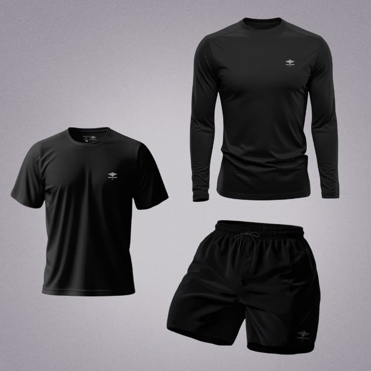 Kit 3: Camiseta Dry Fit Manga Curta e Manga Longa e Short Mauricinho Academia P ao G3