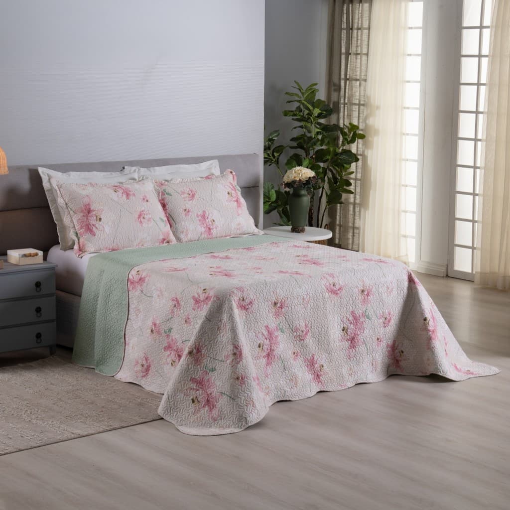 Kit Colcha Cobre Leito Colcha 2 Peças Lírio Solteiro Dupla Face Super Macio Premium Casa Dona