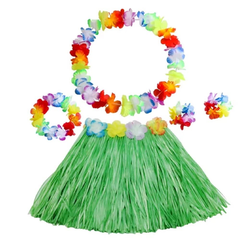 Kit Fantasia Saia Havaiana 40 cm Pulseira Tiara Colar Festas Carnaval