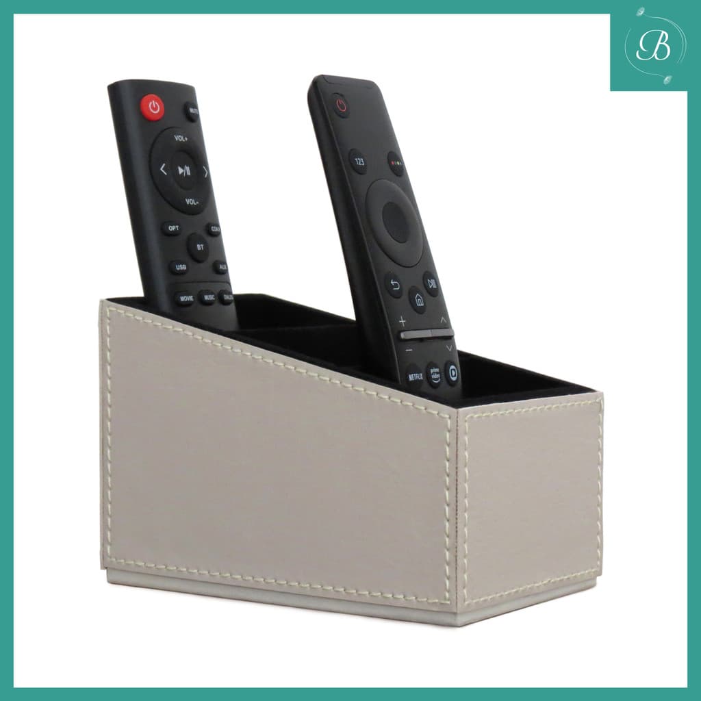 Porta Controle Remoto 3 Divisórias e Porta Lenço de Papel | Organizador de Mesa em Corino com Veludo