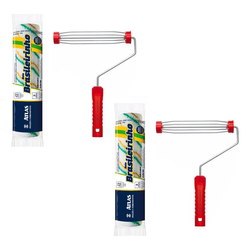 2 Rolo Brasileirinho P/pintura 23cm + 2 Suporte Gaiola Atlas
