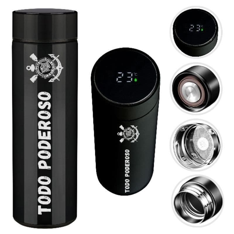Garrafa Térmica digital Todo Poderoso Timão Corinthians 500 Ml C/ Personalizado a laser.