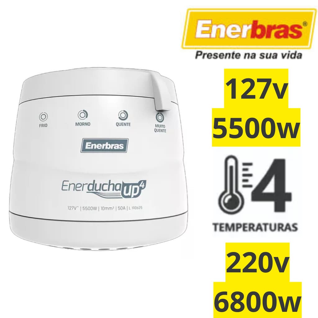 Chuveiro BRANCO Ducha Enerducha 4 Temperaturas Up4 127v 5500w ou 220v 6800w Enerbras