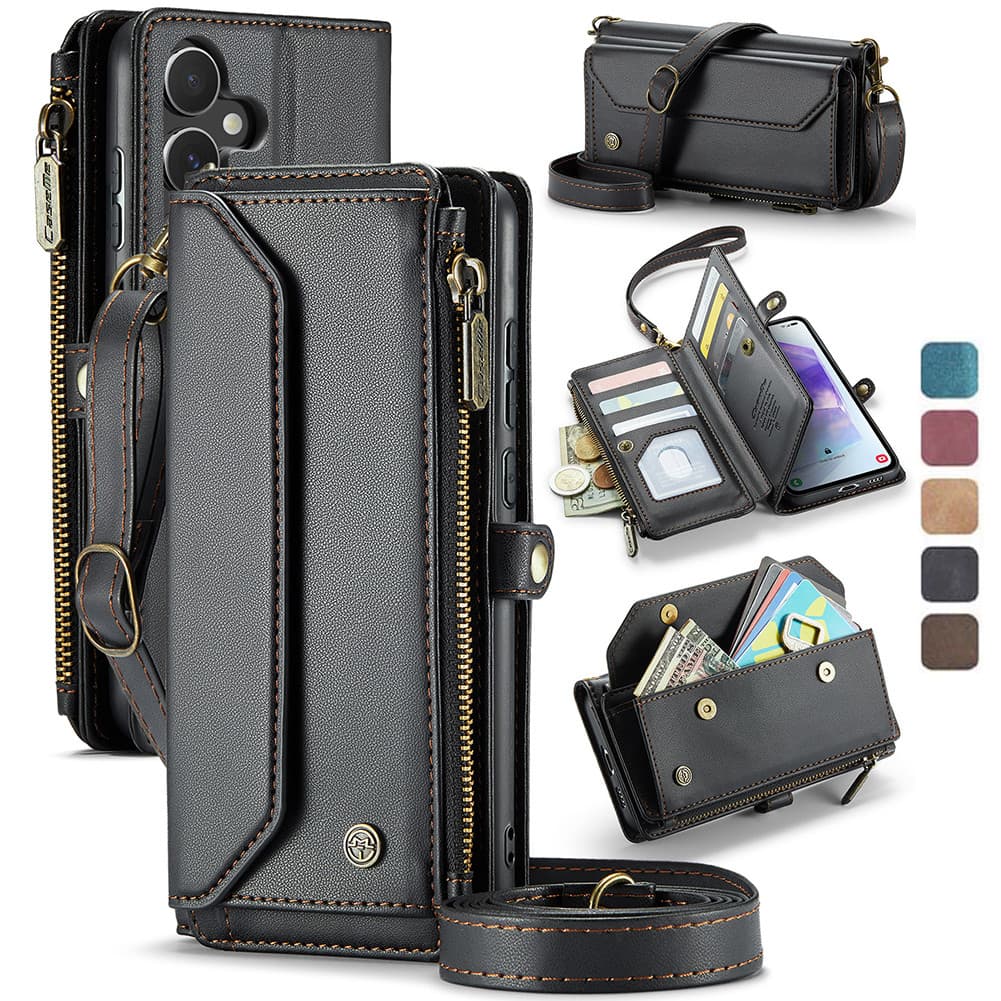Capa Para Samsung Galaxy A57 5G Com Alça De Ombro , Carteira De Couro RFID Cartão A37/A56/A17/A55/A54/A53/A52S/A35/A34/A