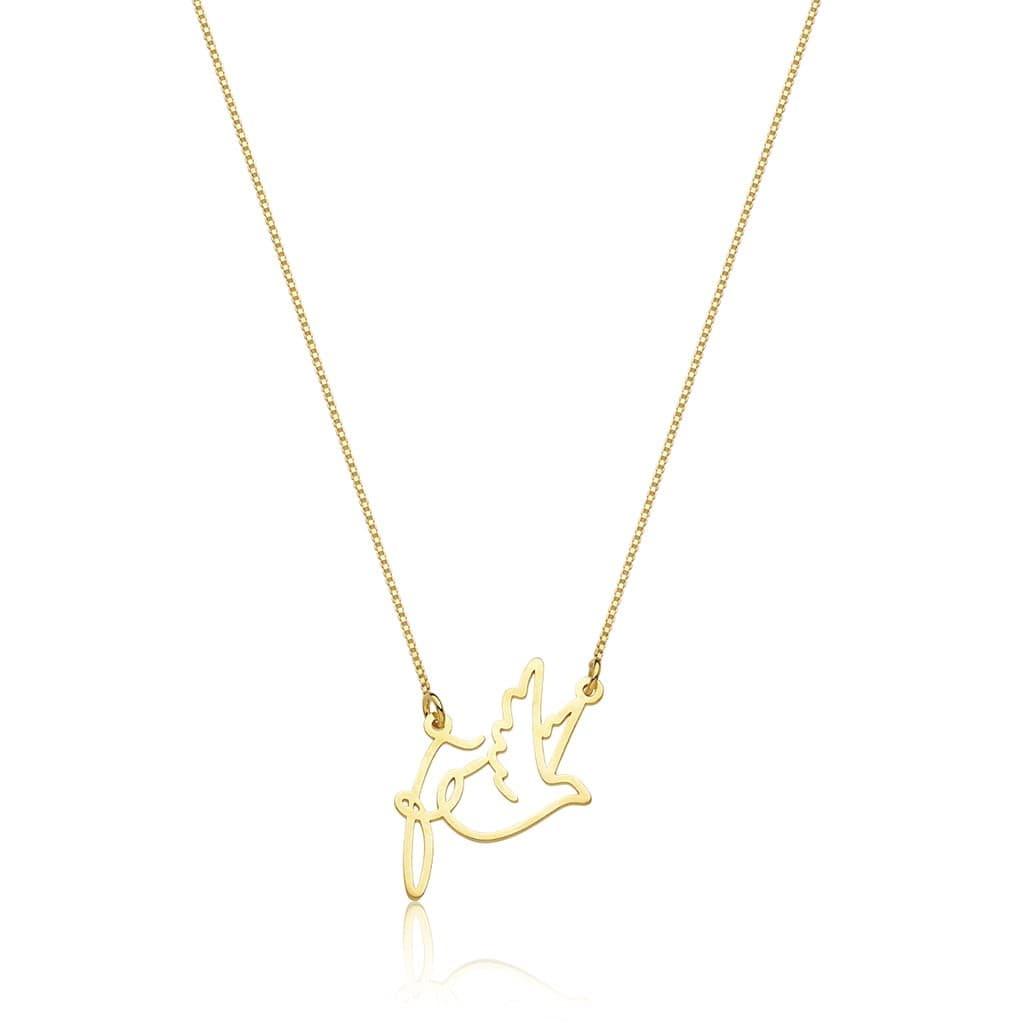 Colar Prata 925 -  Pingente Fé com Divino Espírito Santo - Banhado a Ouro 18k