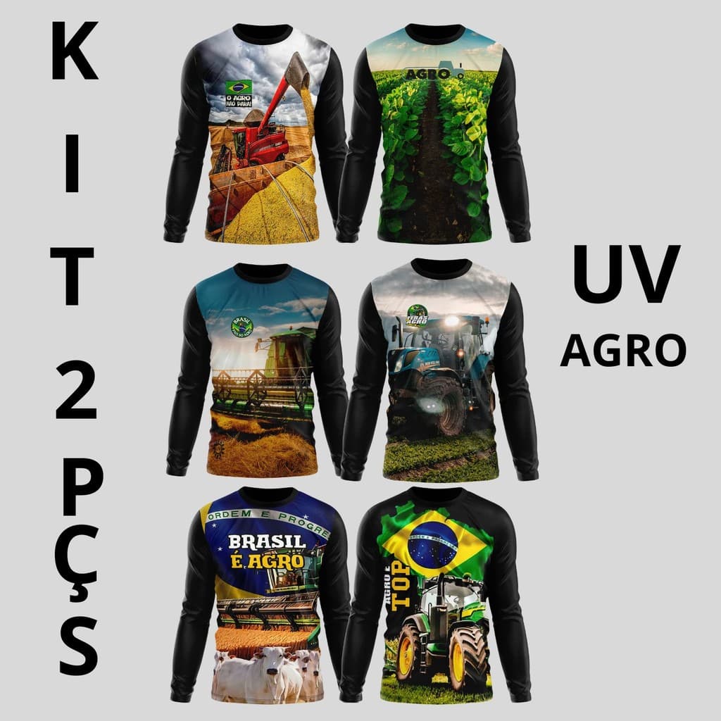 KIT Camiseta Masculina e Feminina UV Estampa Agro Rural